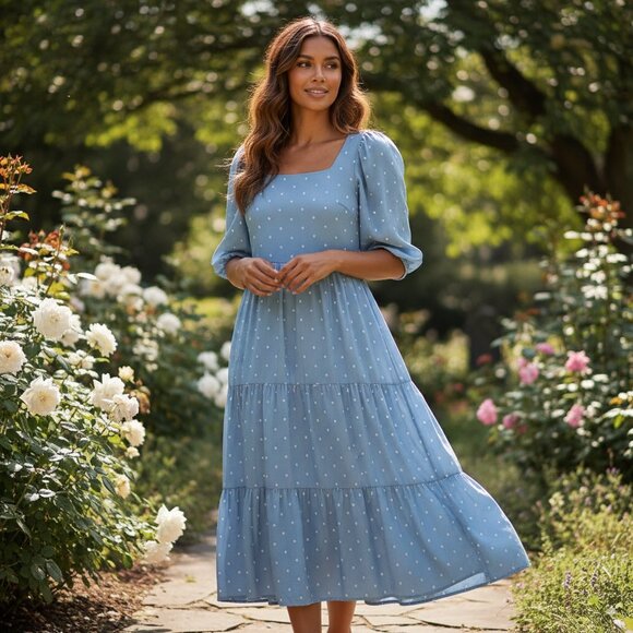 Moon River Dresses & Skirts - NWT MOON RIVER Clip Dot Midi Tiered Dress